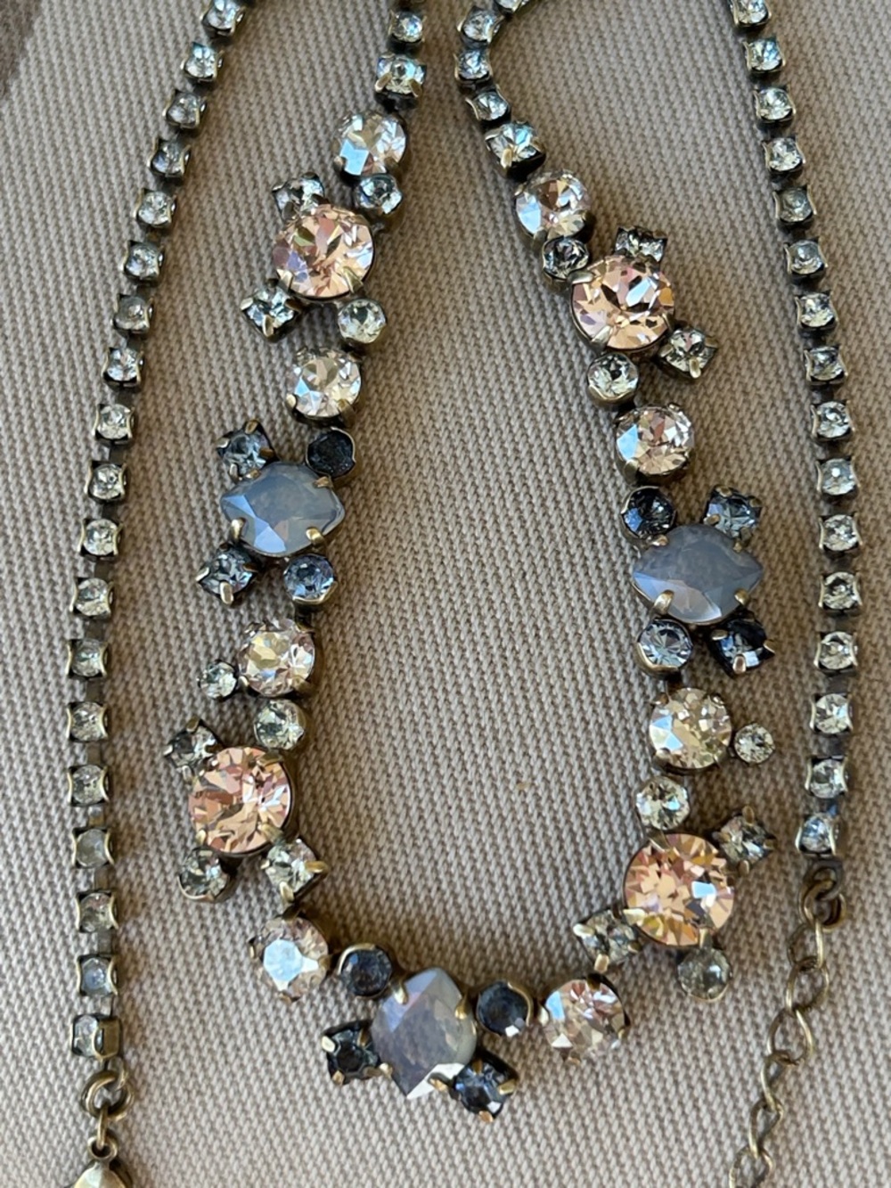 Sorrelli Classic Line Necklace: Pink, Pale Blue & Champagne Swarovski Crystals